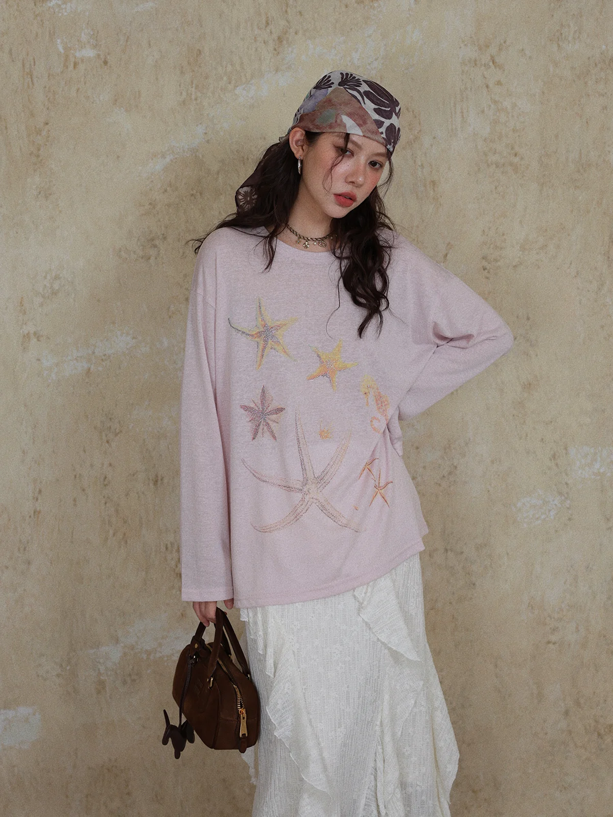 

DR Comfort Lenzing Sea Star Print Lightweight Long Sve round Ne T-irt Women's Spring Summer Casual Loose Fit UV Protec...