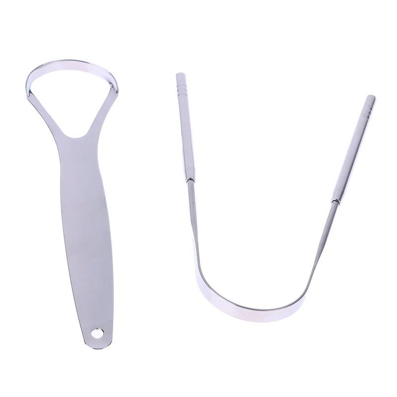 Aço inoxidável Tongue Scraper, Oral Care Tools, Cleaner, Mau hálito Remoção, 2 pcs