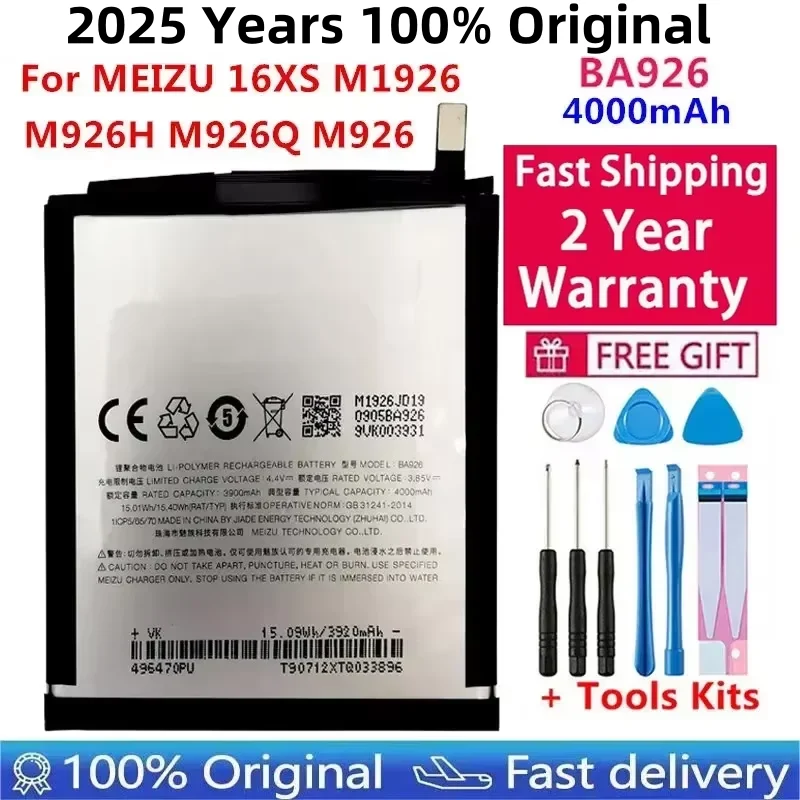 

100% Original BA926 Meizu 4000mAh Battery For Meizu 16XS M1926 M926H M926Q M926 Mobile Phone High Quality Batteries Bateria