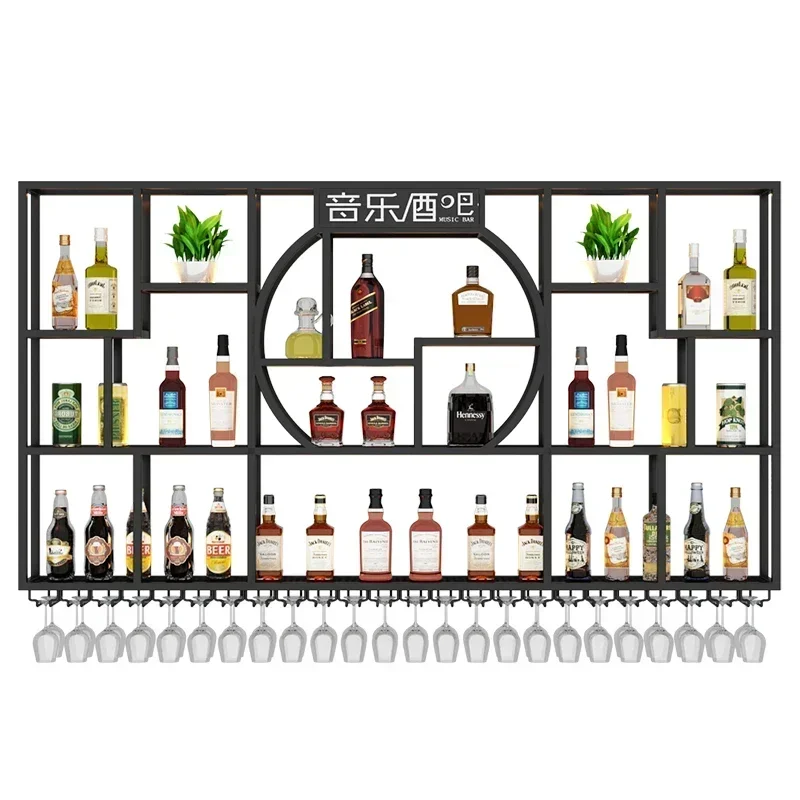 高級で便利な新作ウォールマウント工業用バーキャビネット、鉄製フレーム収納、豪華でモダンな正方形格子