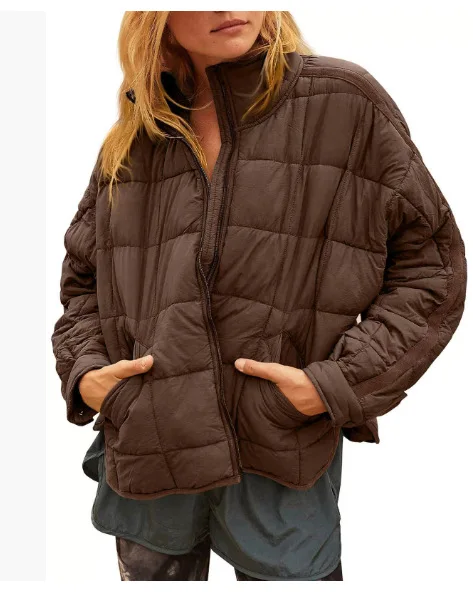 Chaqueta Acolchada Winter Short Coat Women's Zipper Pocket Stand Collar Open Placket Solid Color Cotton Jacket Outerwears Casaco