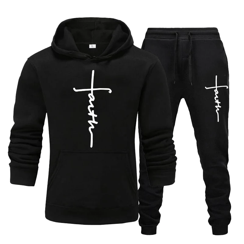 Men's printed sportswear casual men's outdoor long sleeved hoodie and pants jogging hoodie sportswear two-piece set