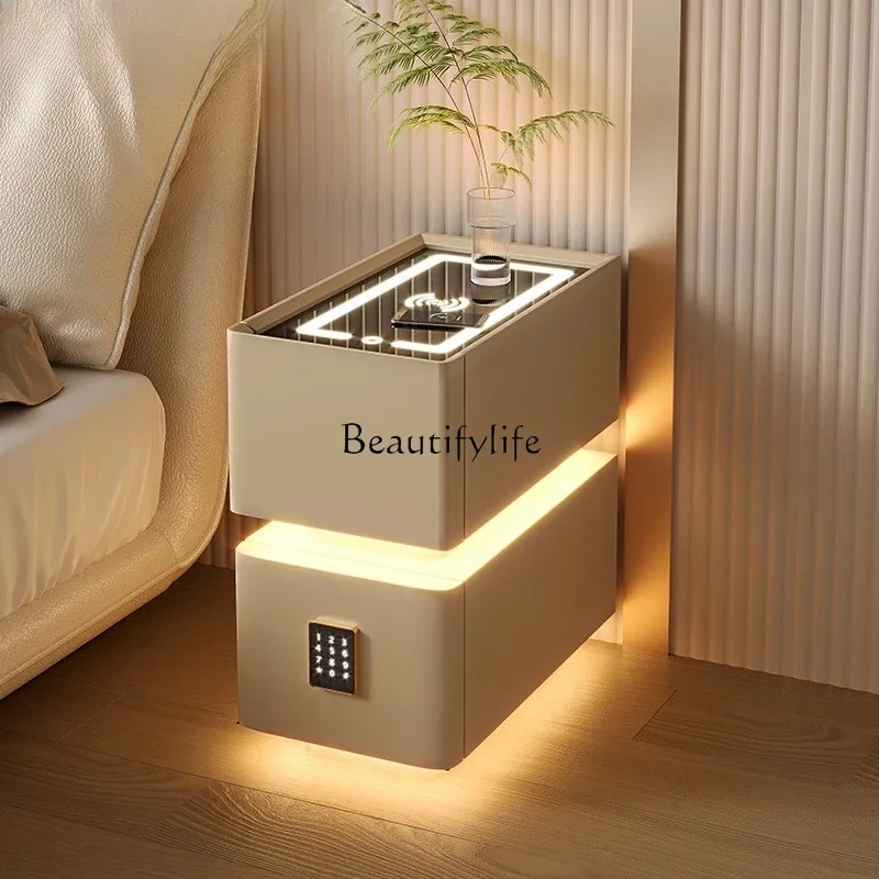 

yj21 extremely narrow smart bedside table solid wood small mini cabinet with lock