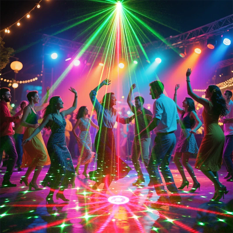 WZSTAR 5 in 1 RGB DJ LED Laser Strobe Light Voice Control Laser Show System for Party Club Dance Floor Moving Head Stage Lights