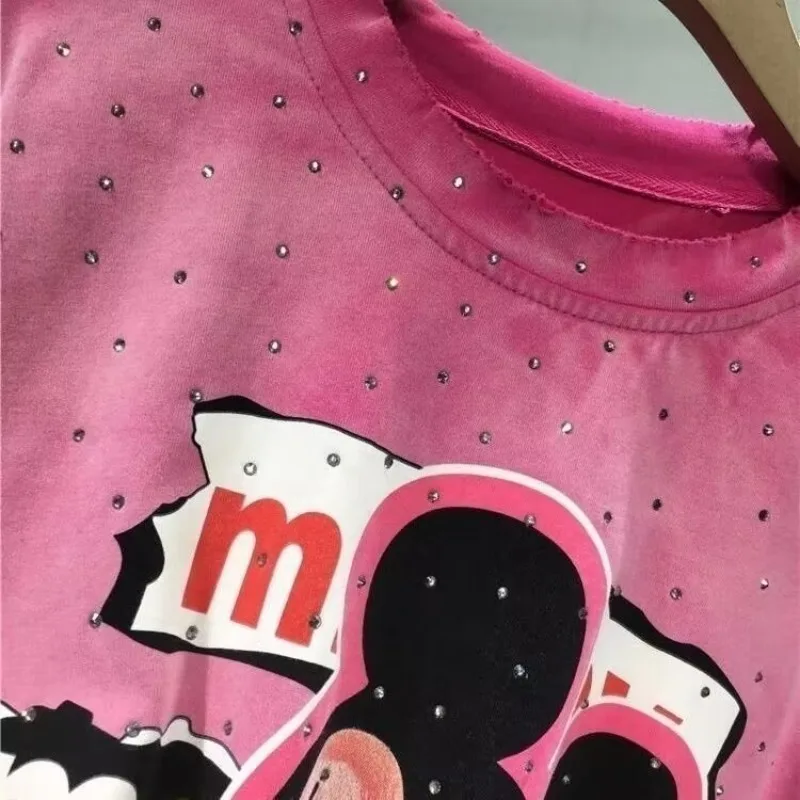 Camiseta de grandes dimensões verão novo dos desenhos animados mickey impressão tie dye gradiente manga curta roupas femininas soltas casuais topo camisetas femininas