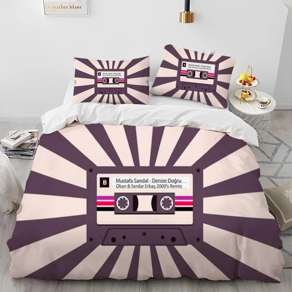 Retro Nostalgia Music Tape Record Comforter Bedding Set,Duvet Cover Bed Set Quilt Cover Pillowcase,King Queen Size Bedding Set