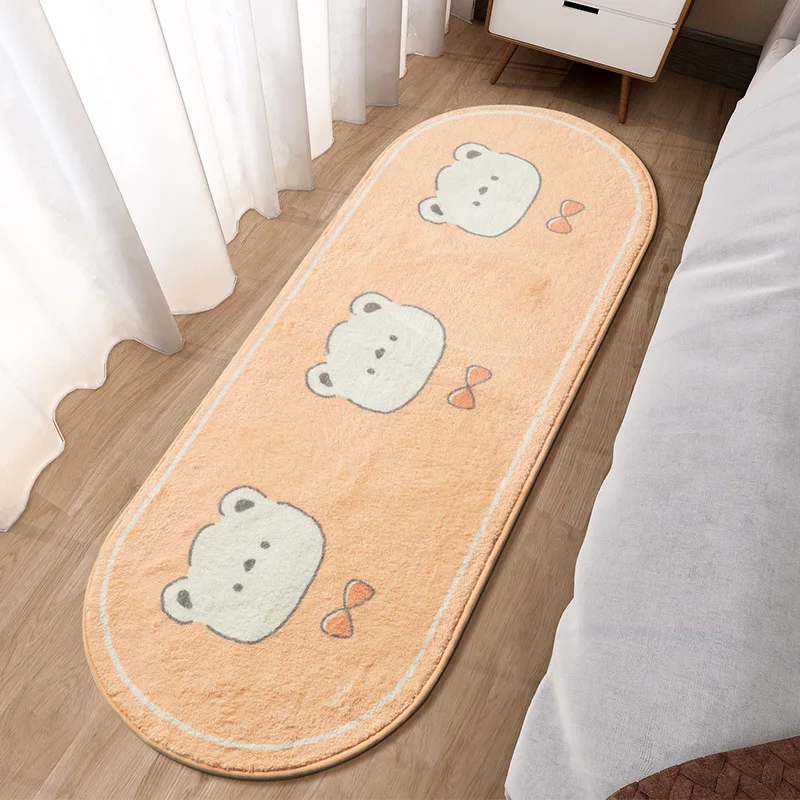Cartoon Faux Lamb Wool Bedroom Bedside Rugs Lovely Rabbit Pink Bed Area Carpet Soft No Icy Feet for Girls Children Bed Room Rug