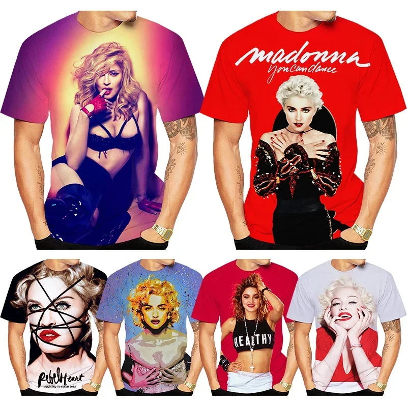 

Summer New Fashion Pop Singer Actress Madonna 3D Printing T-shirt Tops Men's Clothing Casual Short-sleeved Breathable and cool