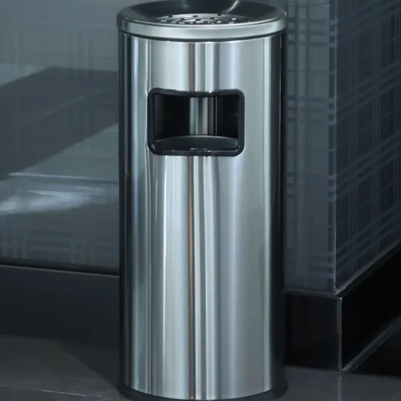 

Stainless Steel Waste Bins Vertical Garbage Bin Hotel Lobby Luxury Circle Trash Can Public Food Waste Disposal Accessories