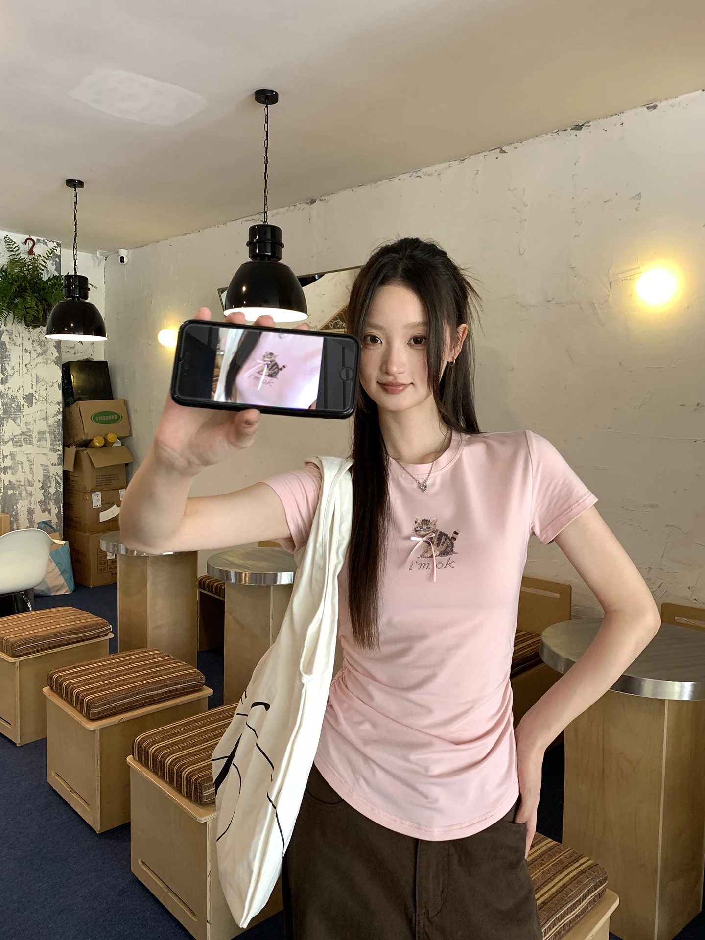 

Розовая футболка ort Sve, женская модная корейская дизайнерская летняя новинка, ширина оulder, круглый топ стандартного кроя Ne Top