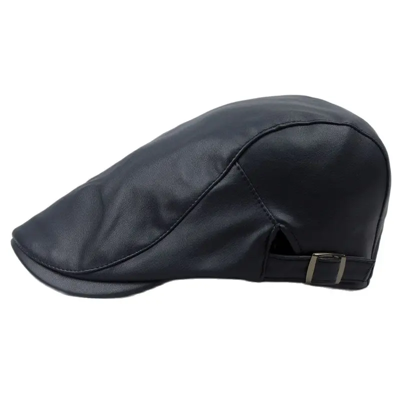 Solid Color 4 Colors Newsboy Caps Pu Flat Peaked Cap for Men and Women Painter Beret Hats 38