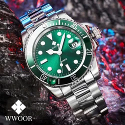 WWOOR Man's Watches 2024 Luxury Full Steel Waterproof Automatic Date Watch Men Quartz Diving Sports Wristwatch Relogio Masculino