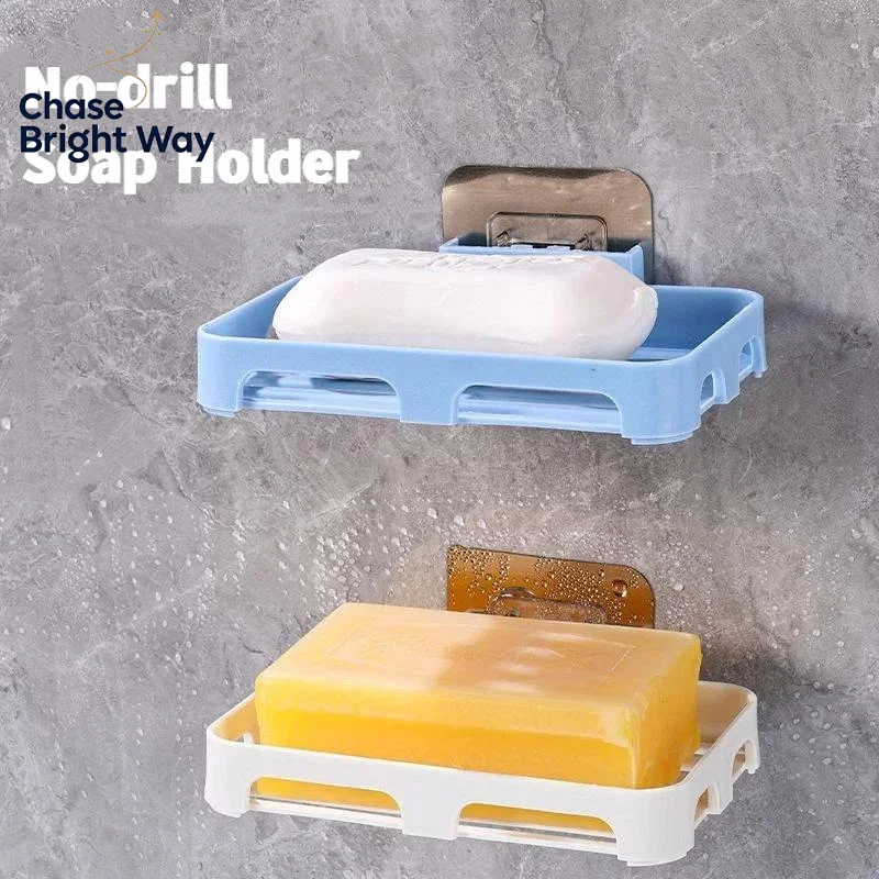 No-Drill Wall Mount Soap Dish Holder Drainable Self Adhesive Rust-free for Bathroom Kitchen Sink Shower Space