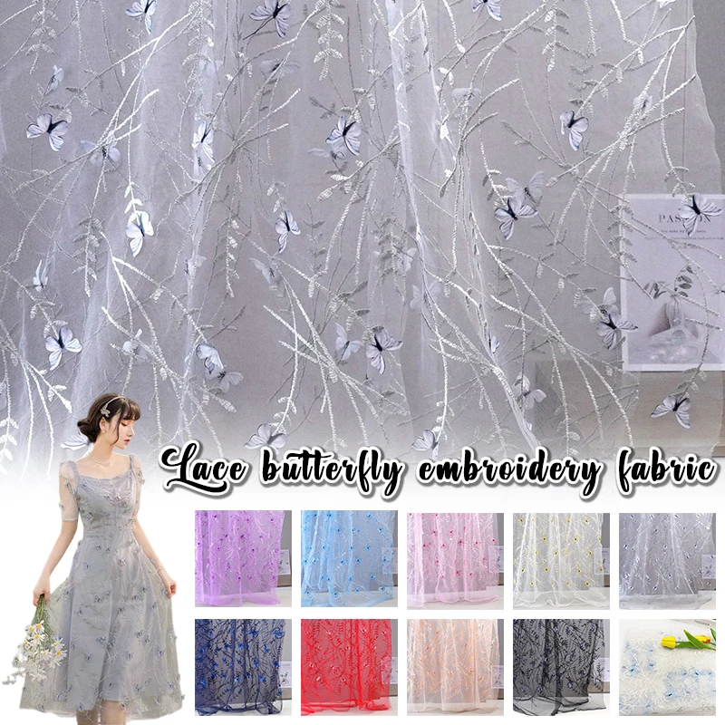 高品質透明3D蝶々植物刺繍レースメッシュ生地ウェディングドレ - Embroidery Design 3D のレビューと価格