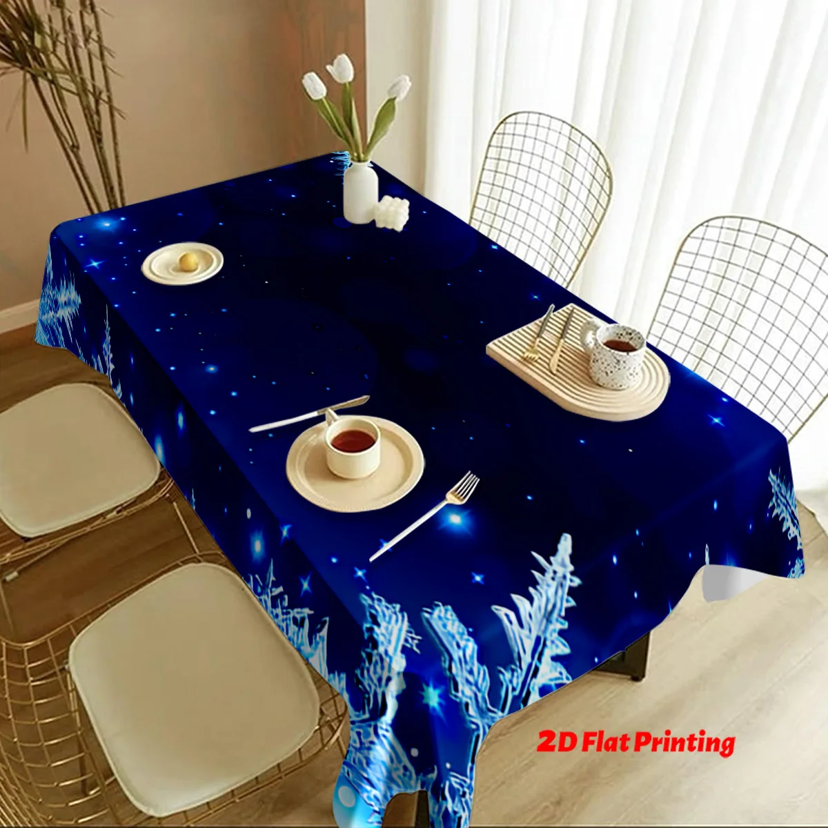Bubble Kiss Dining Room Tablecloth Kitchen Decorative Blue Snowflake Pattern Tablecloth for Table Rectangular Tablecloth,