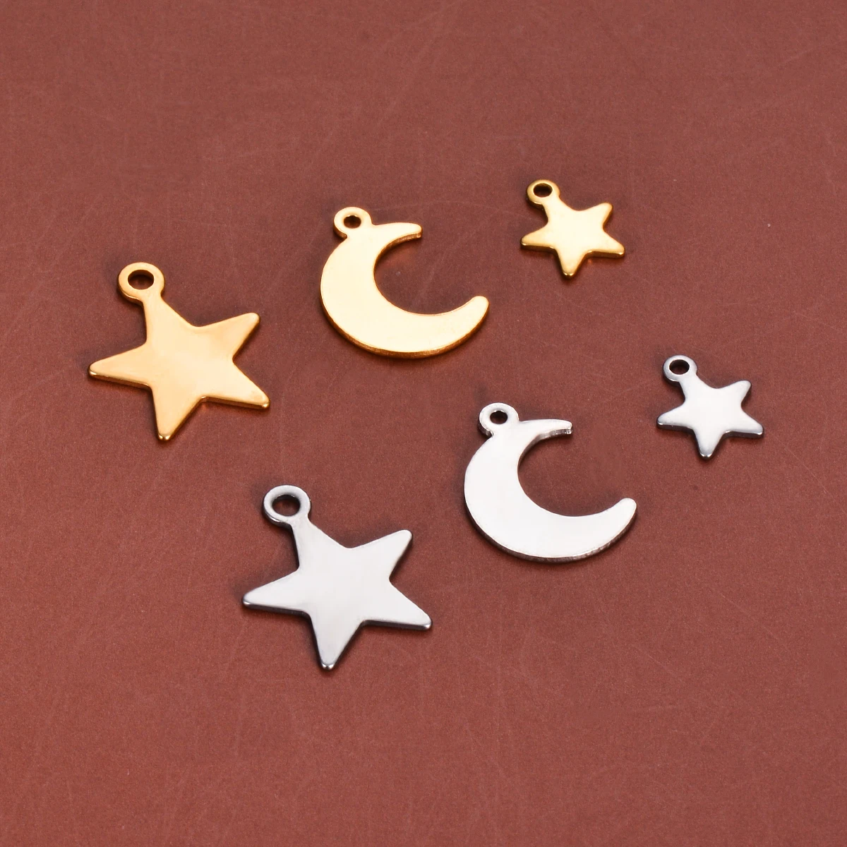 10Pcs Golden Star Moon Stainless Steel Classic Pendant for DIY Necklace Anklet Bracelets Jewelry Making Accessories Supplies