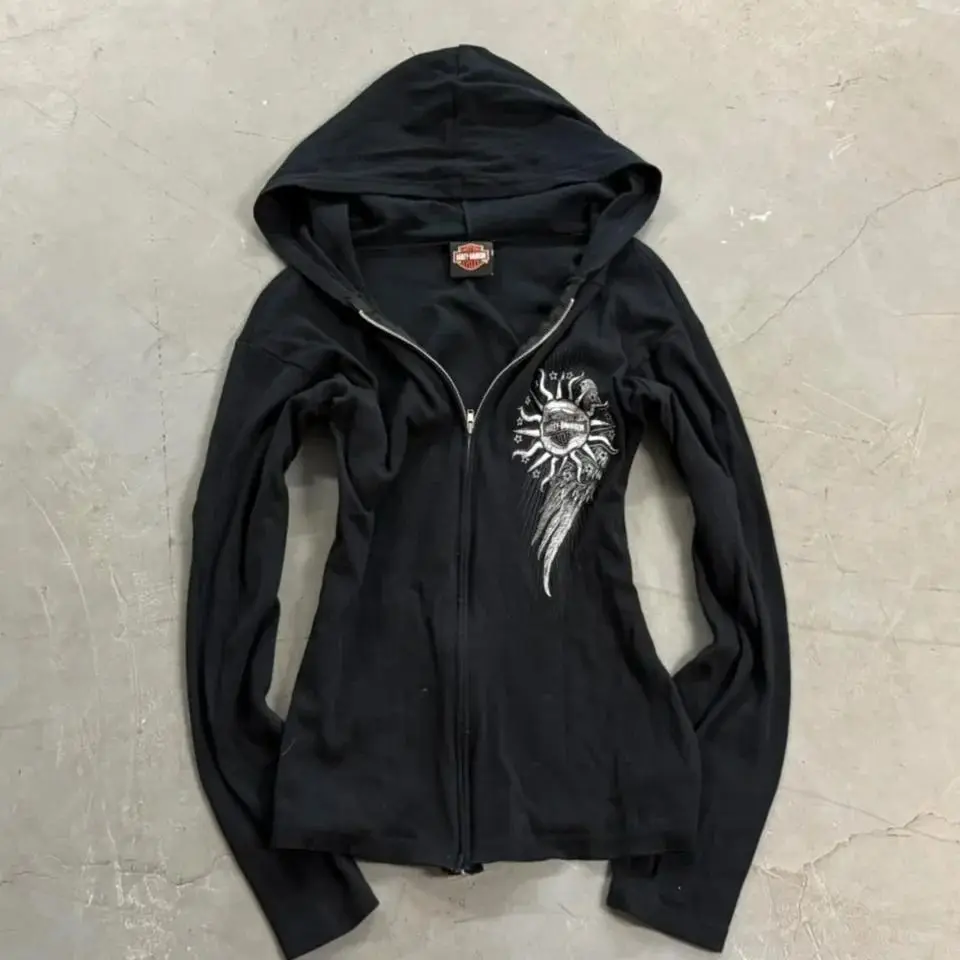 

Onalippa 2025 American Gothic Letter Slim Fit Hooded Jacket Autumn New Zipper Sweatshirt Casual Printed Retro Long Sleeved Top