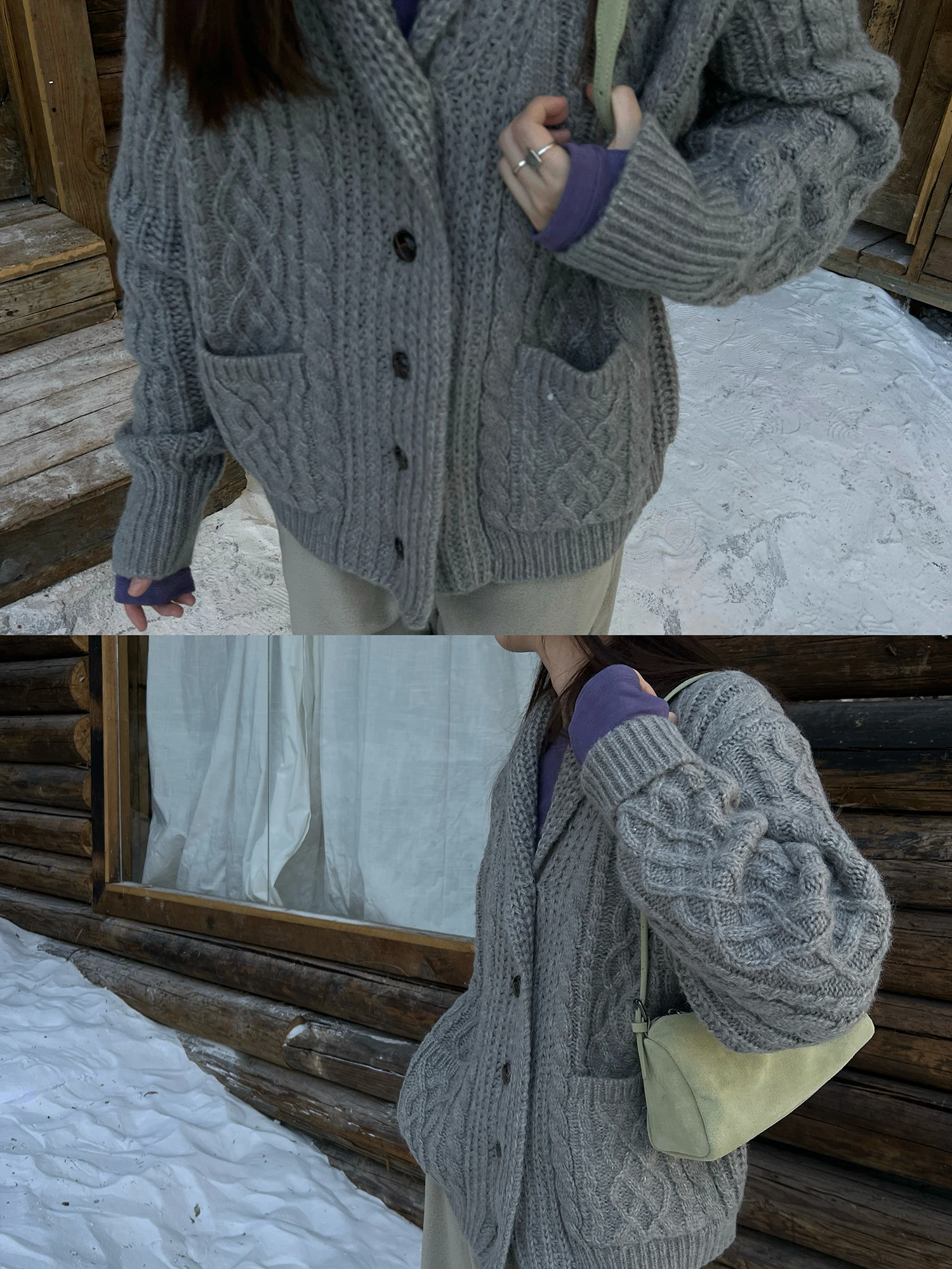 

POXFFEE Bean Fog ey Camere Sweater Coat Women Winter New Lazy High-End Design Knitted Wear Loose Sle Long Sve Coat