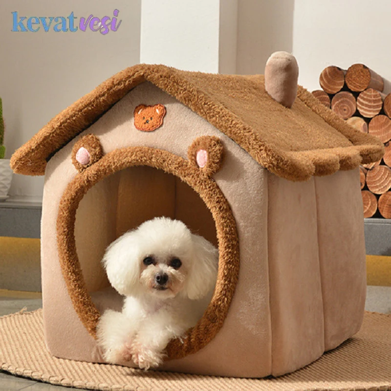 

Semi-Enclosed Dog House Winter Wram Pet Bed Mat for Small Dogs Cats Foldable Puppy Kennel Plush Dog Beds Nest Pet Supplies