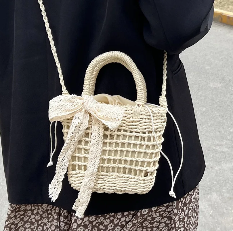 Straw Handmade Tote Summer Holiday Woven Female Bohemian Beach Travel Crossbdoy Bags Small Female Basket Handbag Purse Bolsa