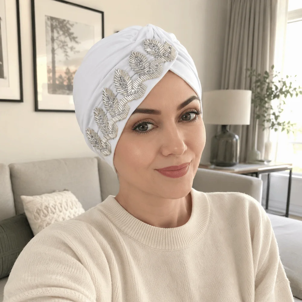 Solid Color Side Leaf Rhinestones Headscarf Versatile Breathable Cross Knot Headwrap Soft Lightweight Headwrap Hat Wedding
