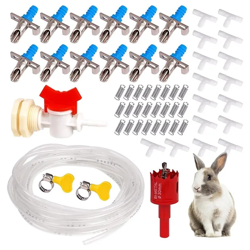 Rabbits Nipple Drinker Kit with Automatic Watering System, 12 Drinkers, 23ft Hose, and Installation Tools