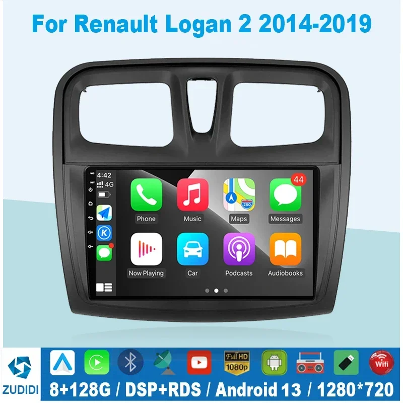 

Android 13 Car Radio Multimedia Player for Renault Logan 2 Sandero 2 2012 - 2019 2 Din GPS Carplay Stereo DVD Head Unit