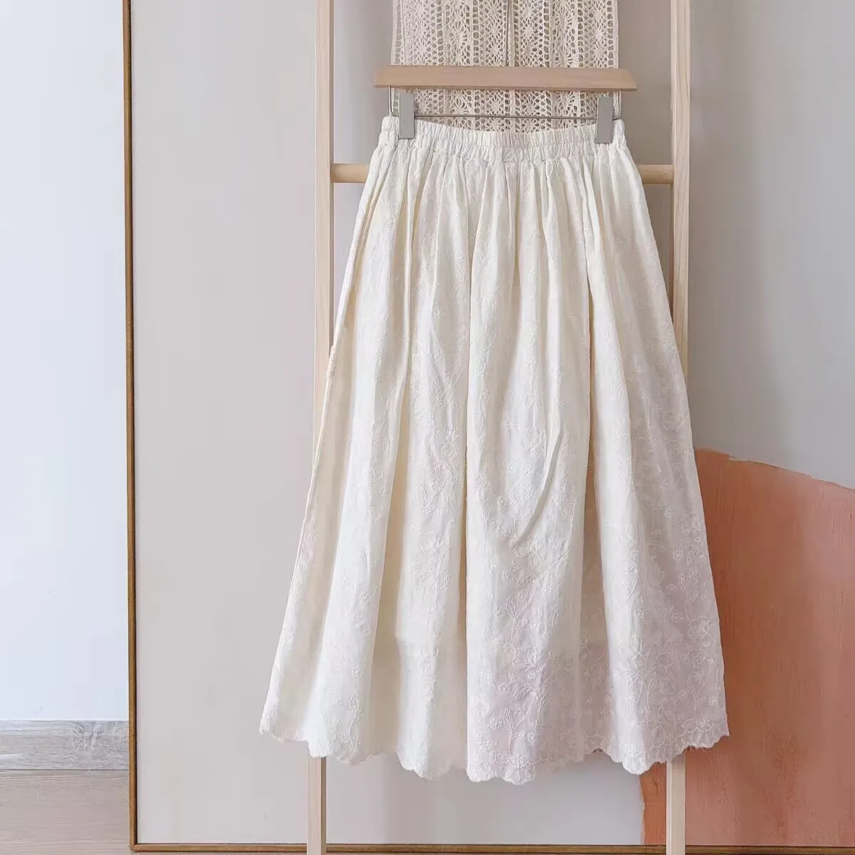 Vintage Embroidery Patchwork Cotton Long Skirt Women Japanese Mori Girl Lace Ruffles High Waist A-line Skirts Mujer Faldas