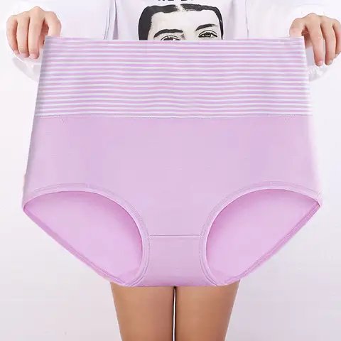 1pcs Cotton Women Briefs Female Stripes Panties Girl High Waist Comfort Underpant Lady Plus Size Underwear Women Ventilate Panty
