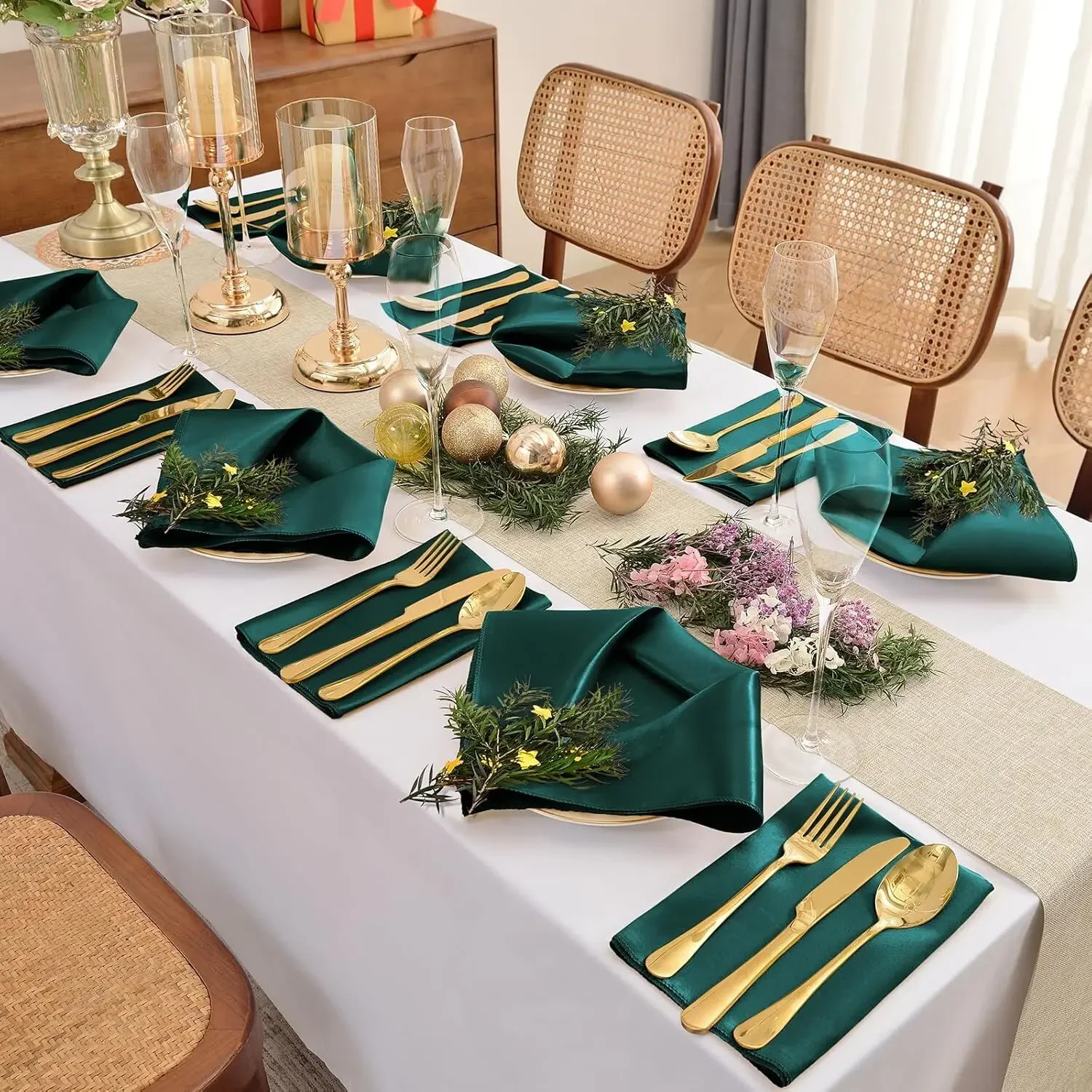 6pcs Satin Napkin 30cm*30cm Serving Table Decor Dinner Towel for Wedding Party Home Hotel Christmas decor Table Napkins Green