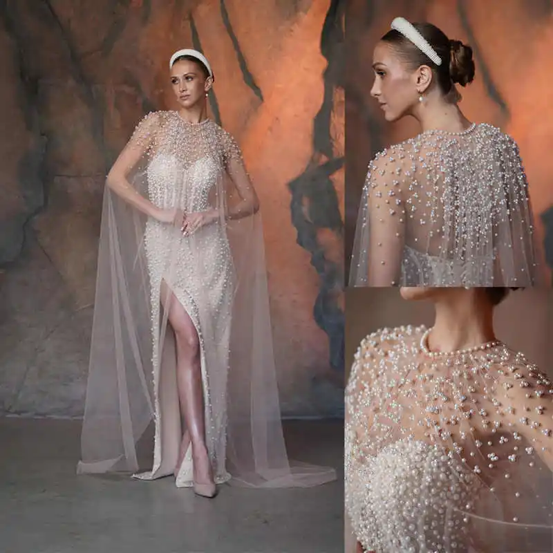 

Изысканный жемчуг с длинным запахом и круглым вырезом, шаль невесты без рукавов для свадебного платья без бретелек, свадебные аксессуары высокого качества по индивидуальному заказу