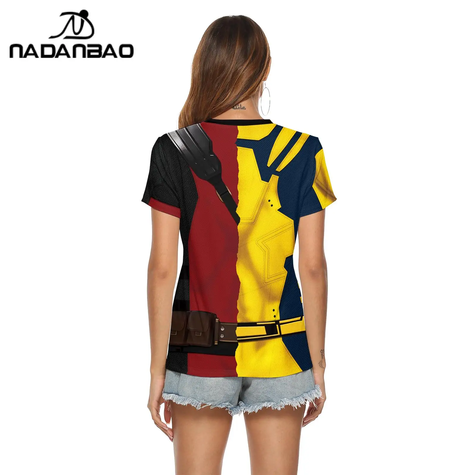 Nadanbao-Wolverine تأثيري تي شيرت للنساء ، طباعة deadpoo ، قمصان بأكمام قصيرة ، ملابس V-Neck ، قمم حزب الكرنفال ، جديد