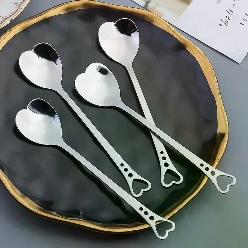 Coffee Spoons Creative Valentines Day Coffeeware Heart-Shaped Silver Kitchen Accessories Dinnerware Portable Stainless Steel
