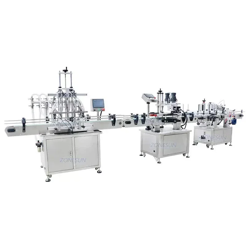 ZONESUN Linea di produzione automatica Succo di olio Miele Bottiglia rotonda in plastica Vite liquida Riempimento Tappatura Etichettatrice ZS-FAL180P4