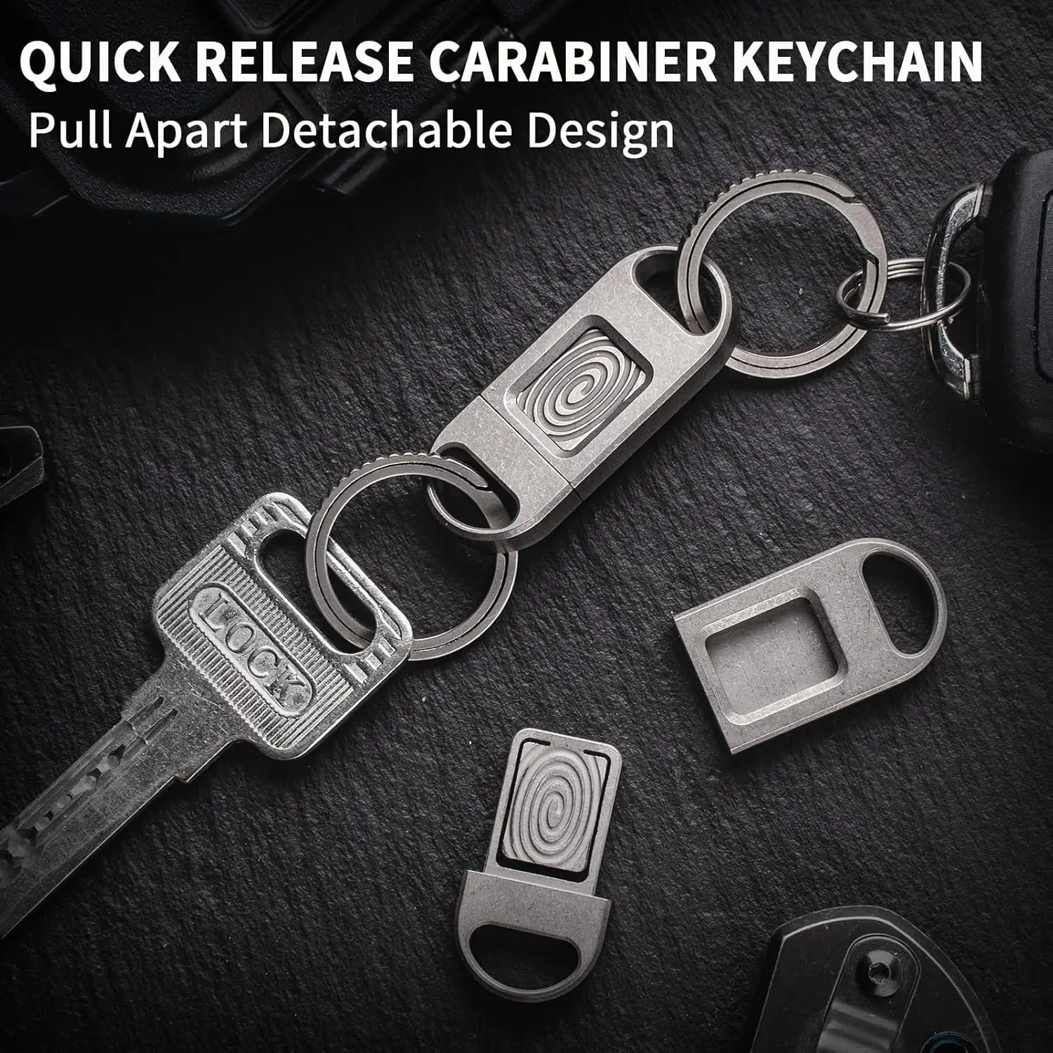 TIMULTI Quick Release Carabiner Keychain, Titanium EDC Pull Apart Detachable Keychain with Titanium Key Rings