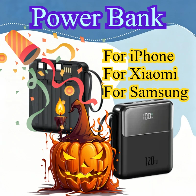 

Портативный внешний аккумулятор 120 Вт, 10000 мАч, быстрая зарядка для iPhone, Xiaomi, Samsung с USB Type C/Micro USB/Lightning
