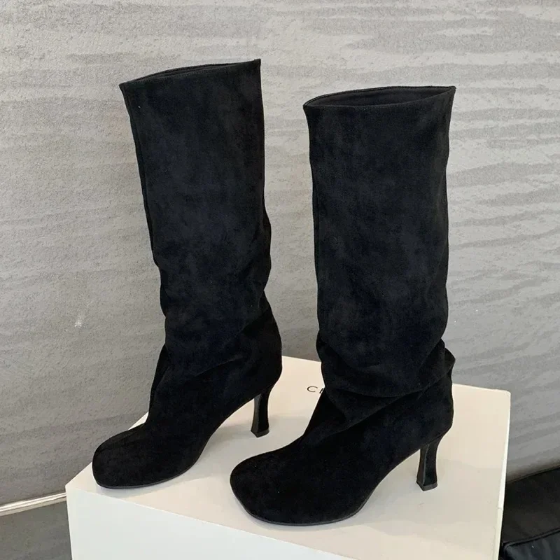 Stivali alti alla coscia di lusso Stivali invernali da donna con punta tonda al ginocchio Punk Tacchi alti sottili Scarpe da donna Stivali da donna botas para mujer