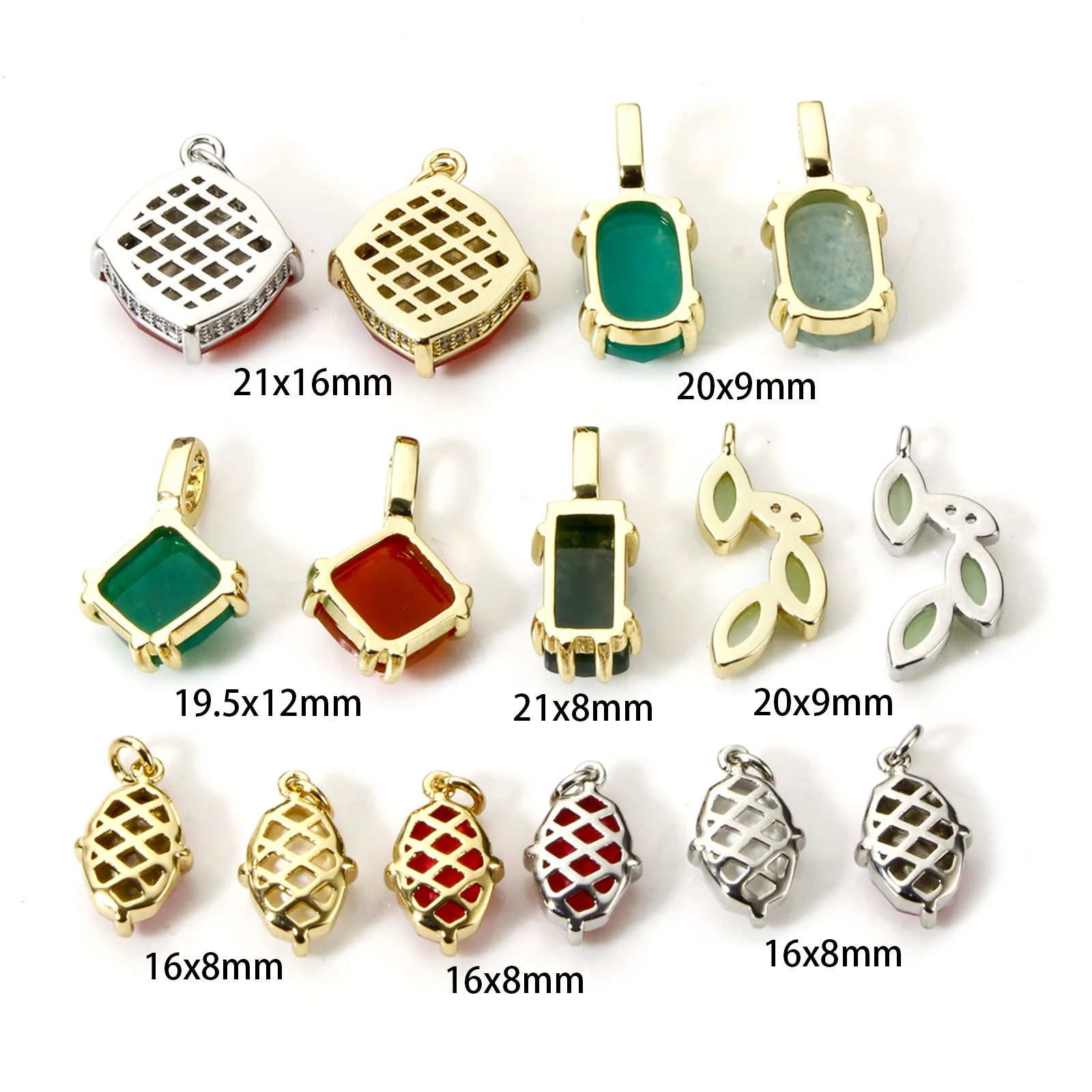 1pc Mini Brass Charms Geometric Oval Rectangle Multicolor Cubic Zirconia Pendant DIY Necklace Earrings Women Jewelry Findings