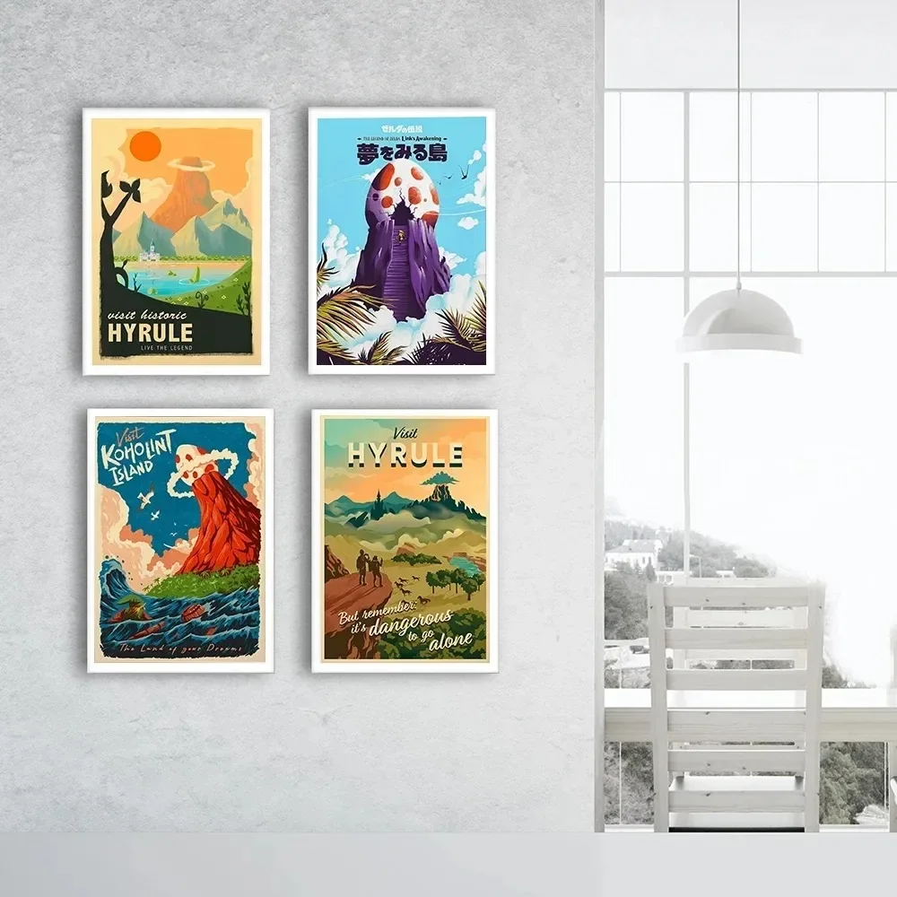 Zelda Travel Anime Landscape Poster Village Canvas Painting Print Wild Breath Wall Picture Living Room Modern Home Decor