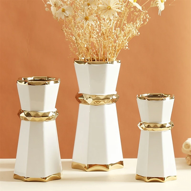 

1pc Electroplated Ceramic Vase Countertop Flower Set Chinese Style Living Room Table Home Decoration Flower Arrangement Gifts