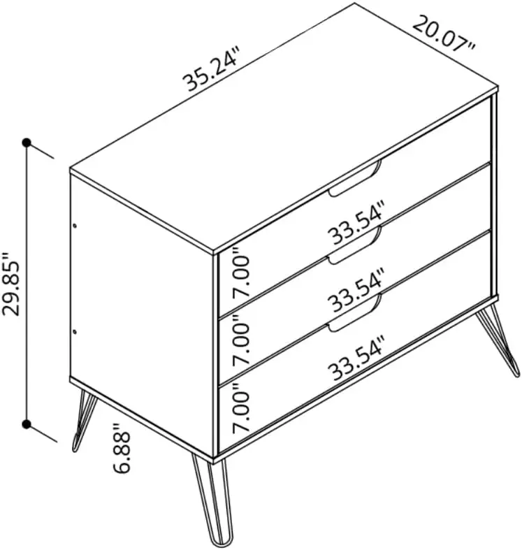 Rockefeller Midden Eeuw Moderne 3 Lades Slaapkamer Dressoir, 35.24 ", Off White