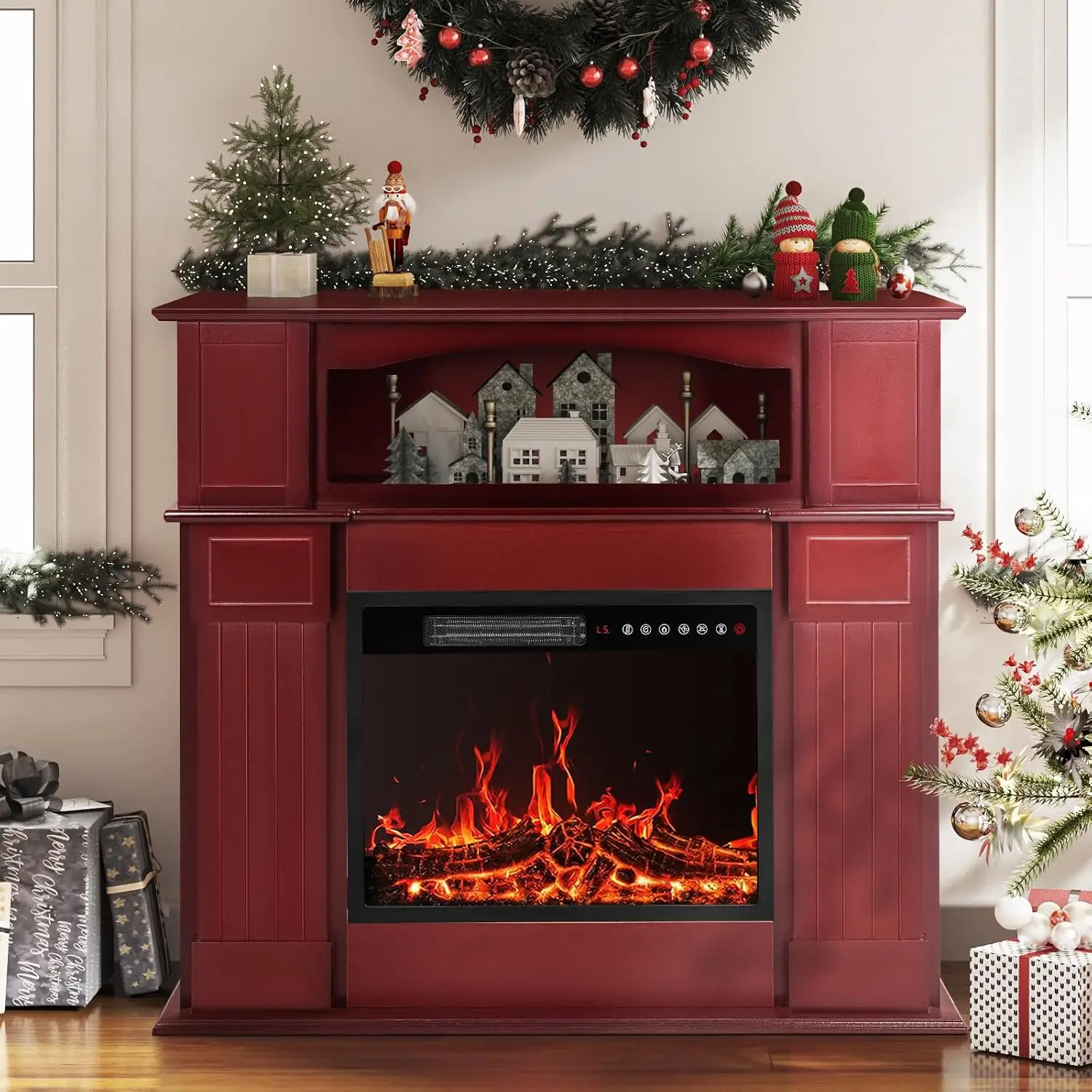 

43" Electric Fireplace with Mantel, 23 inch Electric Insert, Freestanding TV Stand with Fireplace Heater, 750W/1500W Brown