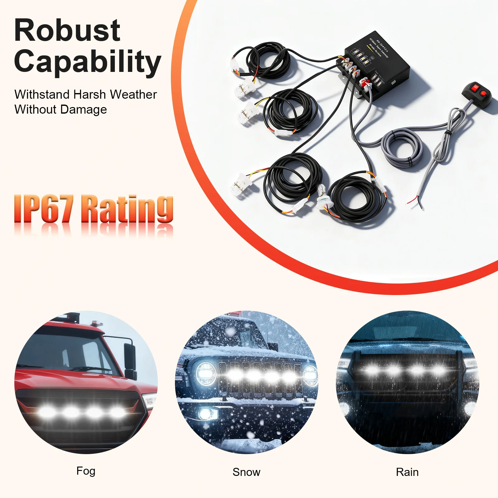 

HID Strobe Light, 80W 4 HID Bulbs Strobe Lights Emergency, Strobe Light System 6000K 16000LM for Most Fire Trucks, Police Cars