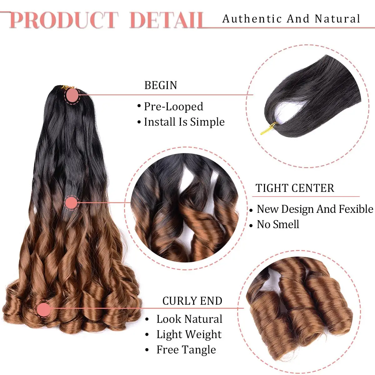 French Curly Braiding Synthetic Hair 22 Inch 6packs Pre Stretched Bouncy - Loose Wavy Hairs Extensions for Black Women(75g/pack)