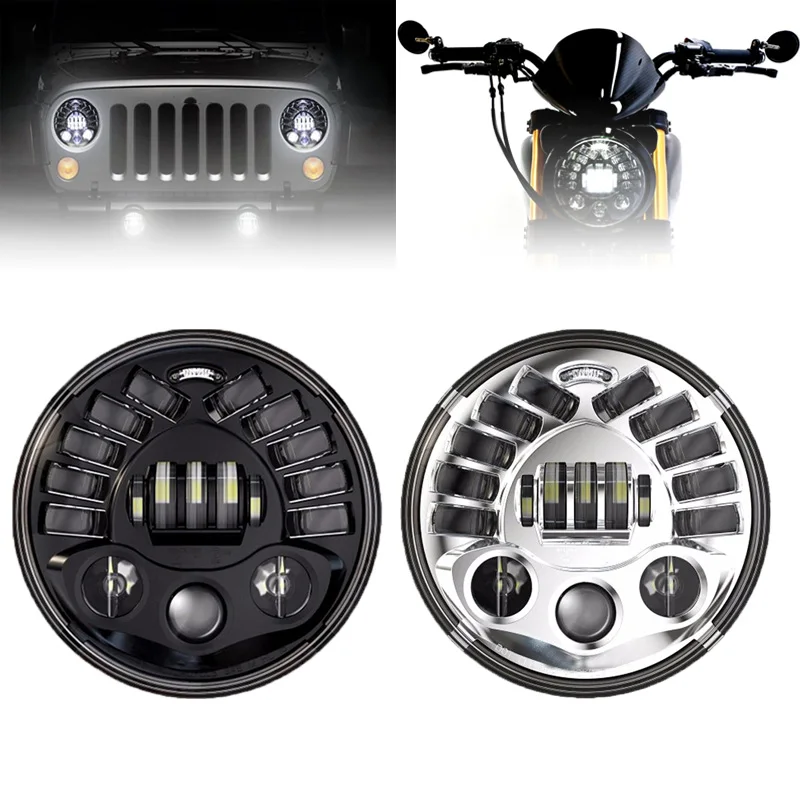 

7" Led moulding Headlight H4 White yellow angel lights For Jeep Wrangler 4x4 Suzuki Samurai For Harley BMW E9 DRL headlight