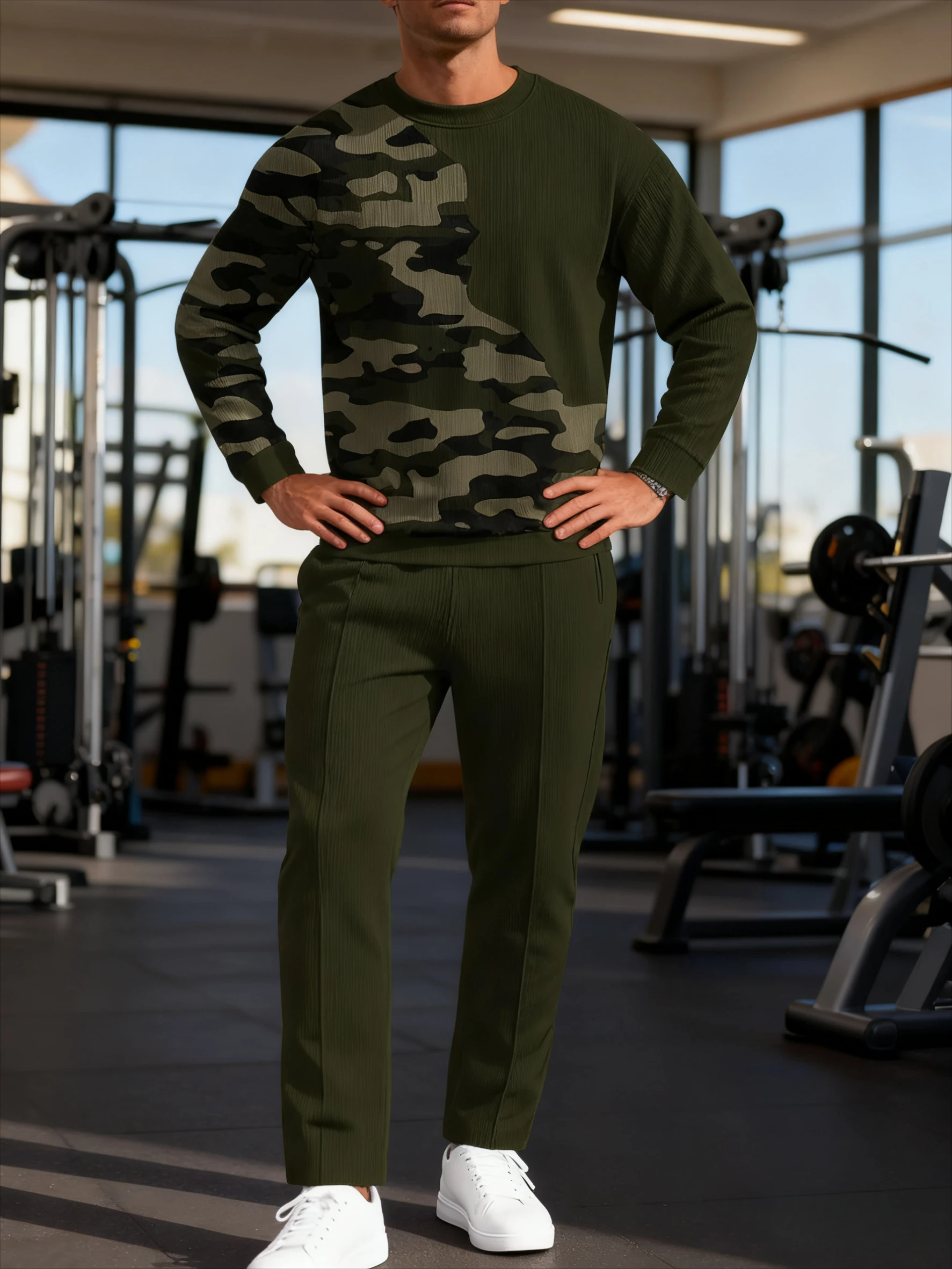 Conjunto casual com capuz moderno e estampado digital masculino de 2 peças