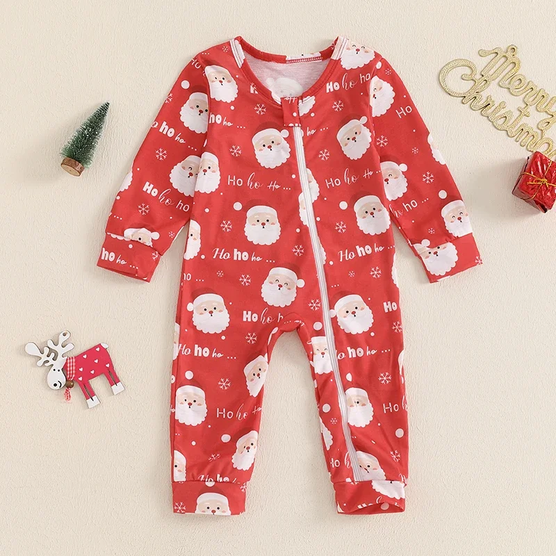 Newborn Infant Baby Girls Boys Jumpsuit Long Sleeve Ghost/Pumpkin/Santa Claus Print Zipper Closure Romper Clothes Xmas Costume