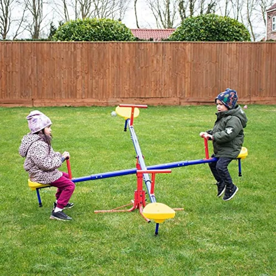 

4-Seat 360° Rotating See Saw - Outdoor Playground Equipment for Aged 3-8 Colorful and Sturdy Metal Design
