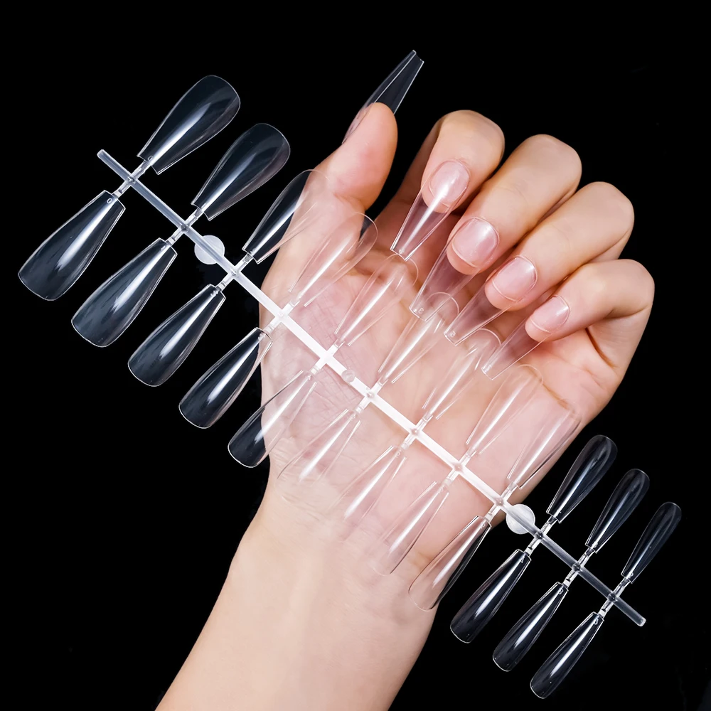 120Pcs Press On Nails Almond Finger Tips Nail Extension Acrylic Clear Full Cover Long Fake Nails Ballerina Traceless Nail Patchs