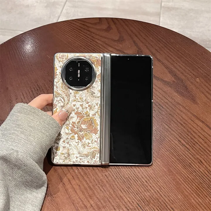 

Чехол для телефона Huawei Mate X6, складной экран X5, новый Mate X3, натуральная кожа, желтый узор, блестящий розовый шарнир, защитный чехол